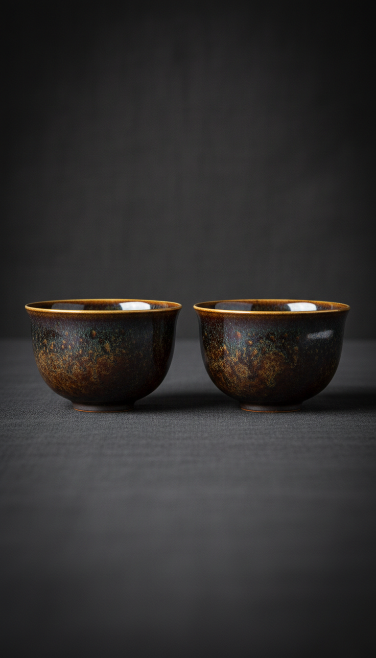 Tenmoku Gold Rimmed Gift Set